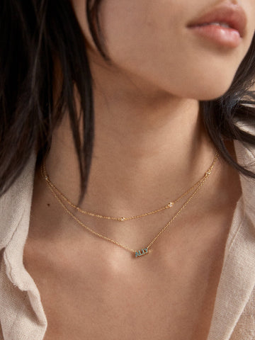 18K Gold Custom Topaz Birthstone Nameplate Necklace Personalized Jewel Flairs