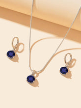 Royal Blue Oval Sapphire Necklace and Earrings – Silver Jewelry