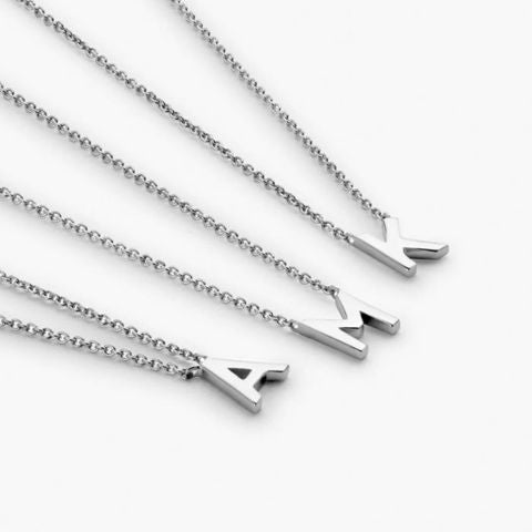 Silver Letter Necklace with uppercase initial pendant and cable link chain by Jewel Flairs

