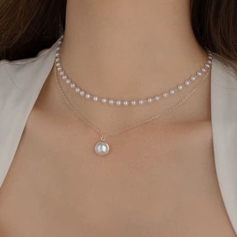 Double Layer Faux Pearl Beaded Pendant Necklace