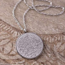 Silver Ayatul Kursi Necklace with intricate calligraphy design and elegant chain by Jewel Flairs

