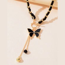 Stylish Butterfly Charm and Ball Pendant Long Tassel Necklace