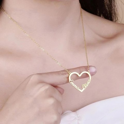 Custom Double Name Heart Necklace Personalized