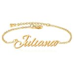 Dainty 'Sophia' name bracelet in 18k gold-plated sterling silver, worn on a woman's wrist.