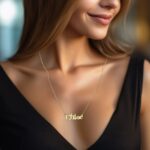 Personalized 'Olivia' name necklace in 18k rose gold-plated sterling silver, hanging from a delicate chain on a neutral background.
