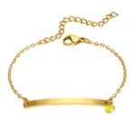 A personalized 'Chloe' bar bracelet in 18k gold-plated sterling silver, showing the engraved name and sparkling crystal accent.