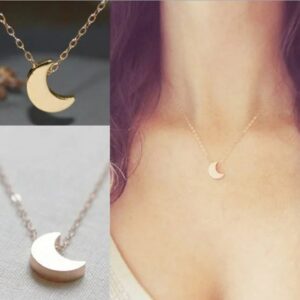 Luna Crescent Moon necklace in 18k gold-plated sterling silver, showing the polished pendant on a delicate chain.