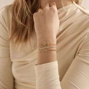 Disney Mickey Mouse Pave Bracelet -Gold Plated Sterling Silver Charm Bracelet | Jewel Flairs