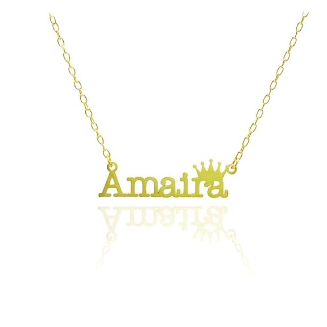 Regal Crown Name Necklace with the name 'Isabella' in 18k gold-plated sterling silver, showing the delicate crown on the first letter.
