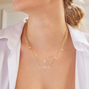 Custom Birthstone Nameplate Necklace - 18K Gold Personalized Crystal | Jewel Flairs